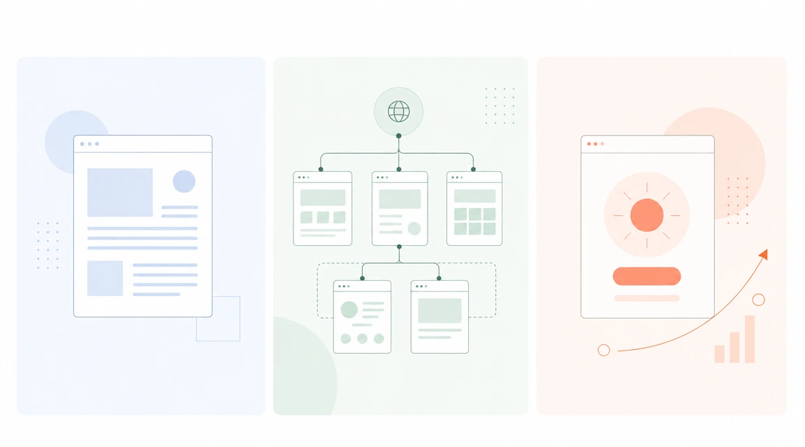 Diferencia visual entre página web, sitio web y landing page