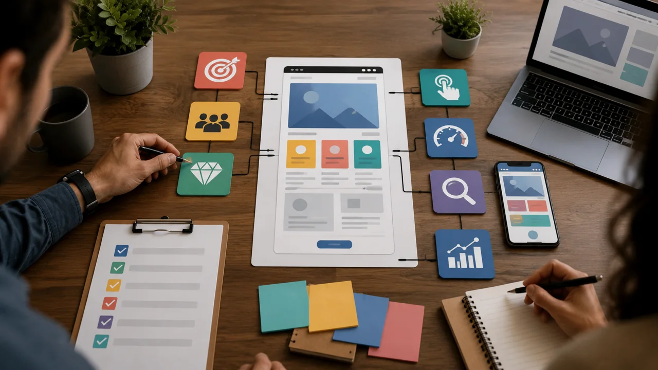Checklist visual para planificar una web orientada a marketing y conversion.