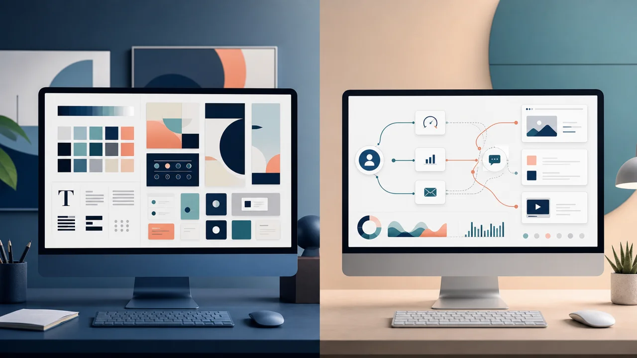 Comparacion visual entre disenar una web y crear una web con estrategia.