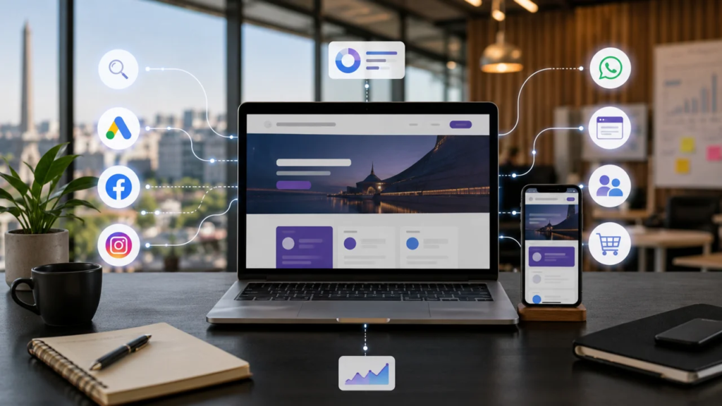 Desarrollo web y marketing digital trabajando juntos para convertir trafico en consultas.