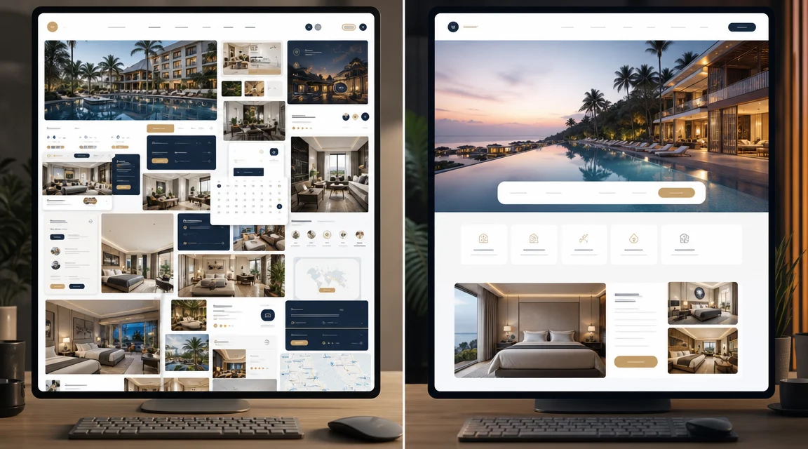 Comparacion entre diseño visual decorativo y estrategia de conversion en una web hotelera.