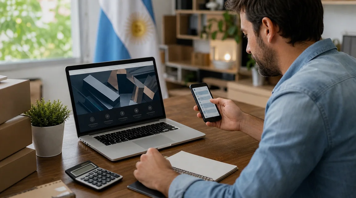 Negocio argentino usando una web profesional y WhatsApp para recibir consultas comerciales.