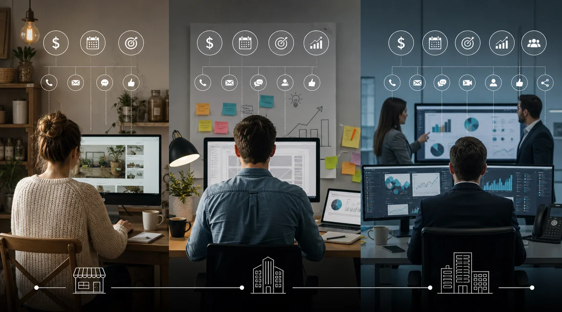 Comparacion visual para elegir agencia de diseno web segun el tipo de negocio.