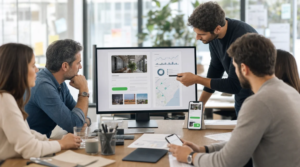 Equipo revisando una pagina web orientada a conversion para una empresa en Argentina