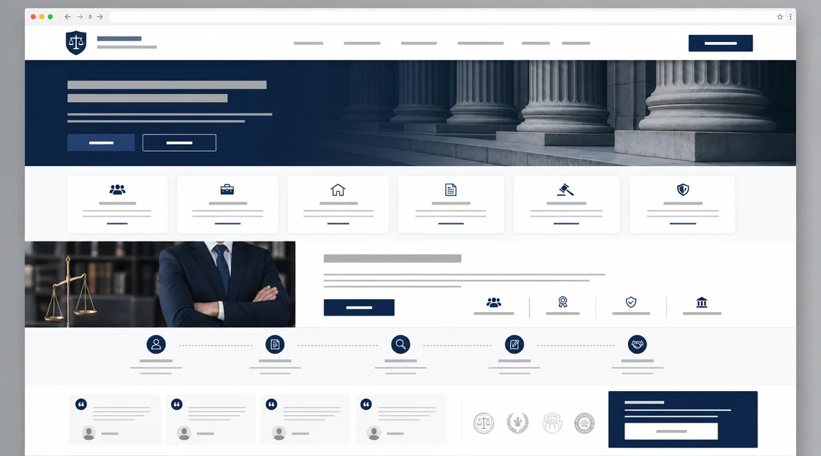 Estructura clara de una pagina web para abogados con areas de practica y contacto visible.