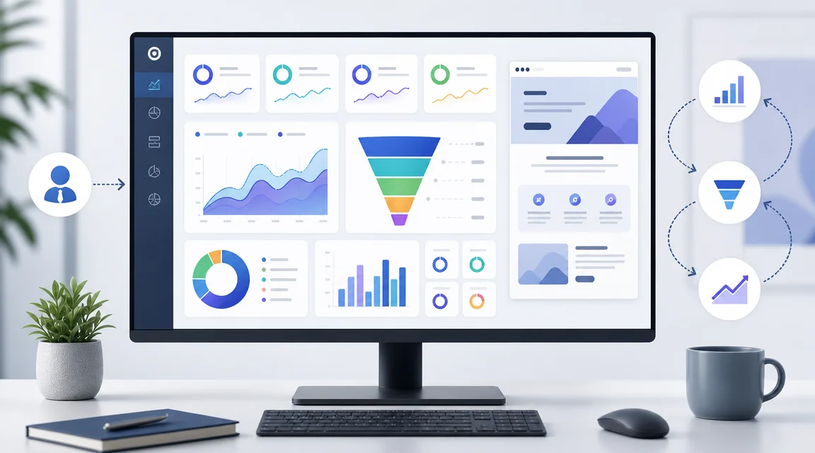 Dashboard abstracto para medir conversiones y rendimiento de una web integral.