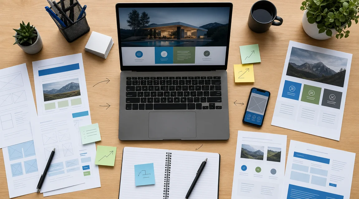 Planificacion estrategica de un sitio web profesional con estructura, mensaje y objetivos claros.