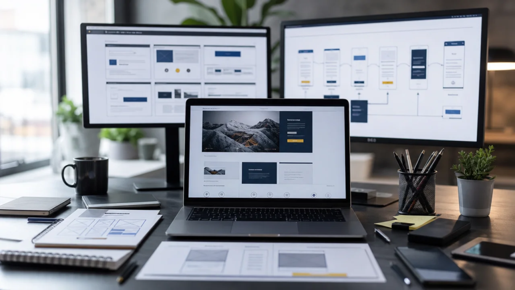 Sitio web profesional mostrado como herramienta comercial para generar confianza y consultas.