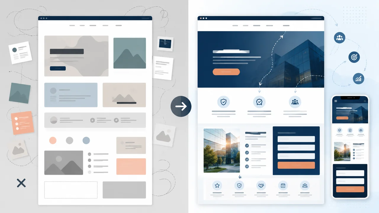 Comparacion visual entre una web WordPress generica y una web orientada a conversion.